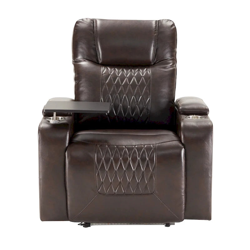 Fauteuil inclinable électrique avec port USB, tablette pivotante et porte-gobelets – Noir/Marron, Rembourré Moderne, Monoplace