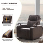 Fauteuil inclinable électrique avec port USB, tablette pivotante et porte-gobelets – Noir/Marron, Rembourré Moderne, Monoplace