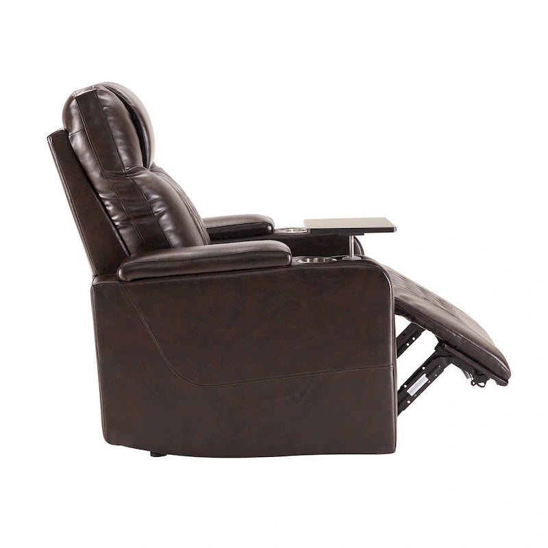 Fauteuil inclinable électrique avec port USB, tablette pivotante et porte-gobelets – Noir/Marron, Rembourré Moderne, Monoplace