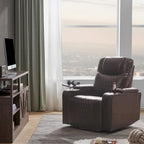 Fauteuil inclinable électrique avec port USB, tablette pivotante et porte-gobelets – Noir/Marron, Rembourré Moderne, Monoplace