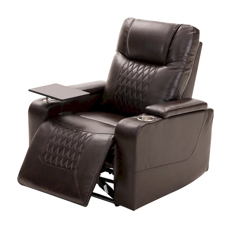 Fauteuil inclinable électrique avec port USB, tablette pivotante et porte-gobelets – Noir/Marron, Rembourré Moderne, Monoplace
