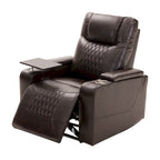 Fauteuil inclinable électrique avec port USB, tablette pivotante et porte-gobelets – Noir/Marron, Rembourré Moderne, Monoplace