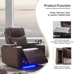 Fauteuil inclinable électrique avec port USB, tablette pivotante et porte-gobelets – Noir/Marron, Rembourré Moderne, Monoplace