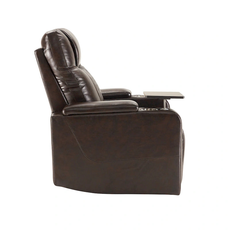 Fauteuil inclinable électrique avec port USB, tablette pivotante et porte-gobelets – Noir/Marron, Rembourré Moderne, Monoplace