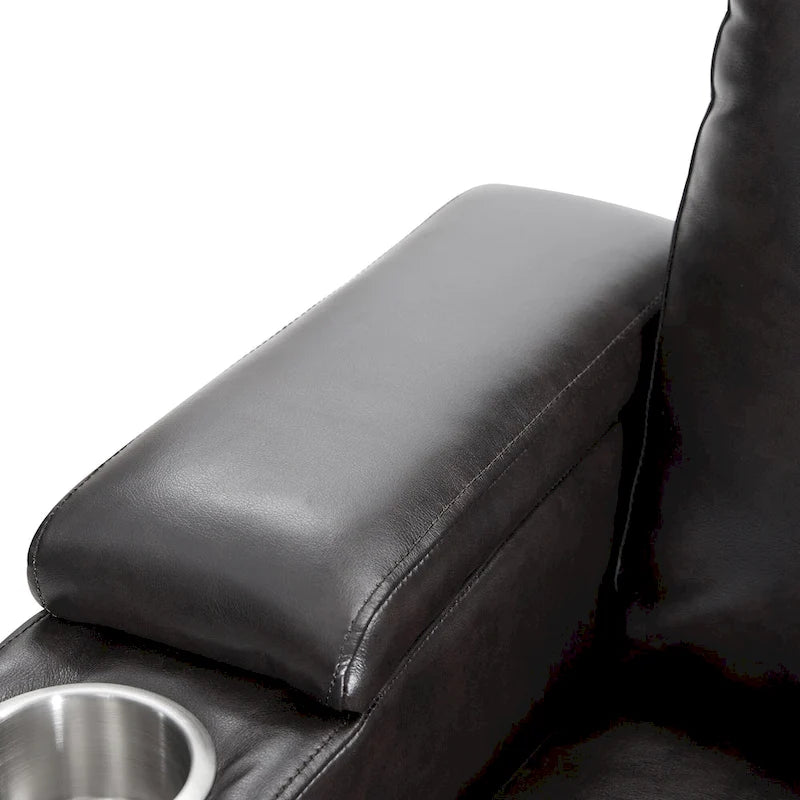 Fauteuil inclinable électrique avec port USB, tablette pivotante et porte-gobelets – Noir/Marron, Rembourré Moderne, Monoplace