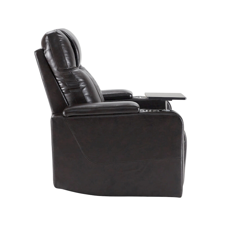 Fauteuil inclinable électrique avec port USB, tablette pivotante et porte-gobelets – Noir/Marron, Rembourré Moderne, Monoplace