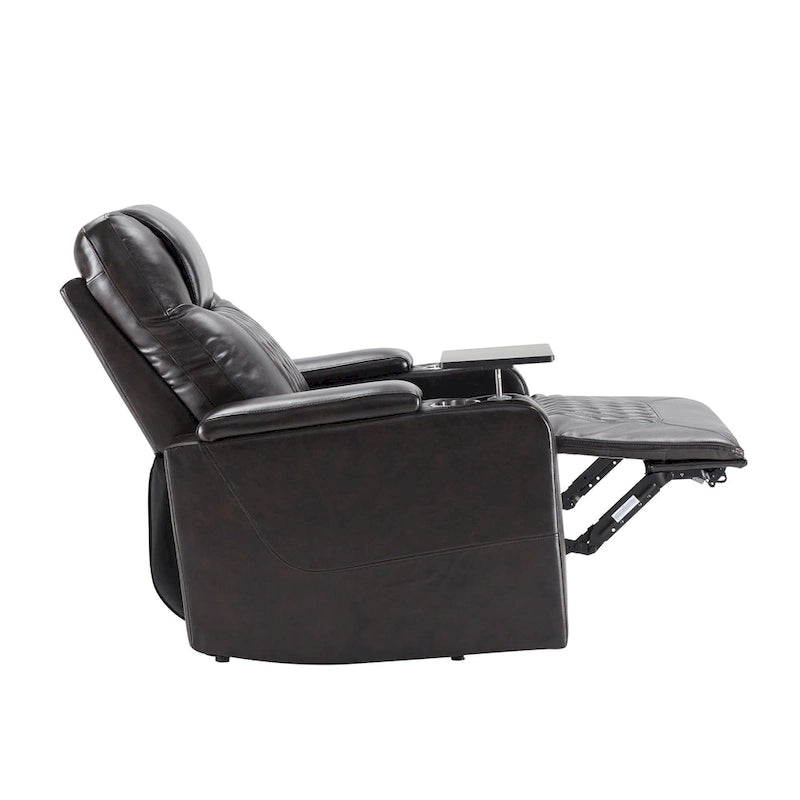 Fauteuil inclinable électrique avec port USB, tablette pivotante et porte-gobelets – Noir/Marron, Rembourré Moderne, Monoplace