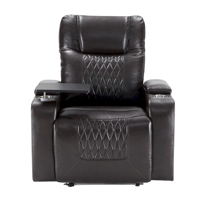 Fauteuil inclinable électrique avec port USB, tablette pivotante et porte-gobelets – Noir/Marron, Rembourré Moderne, Monoplace