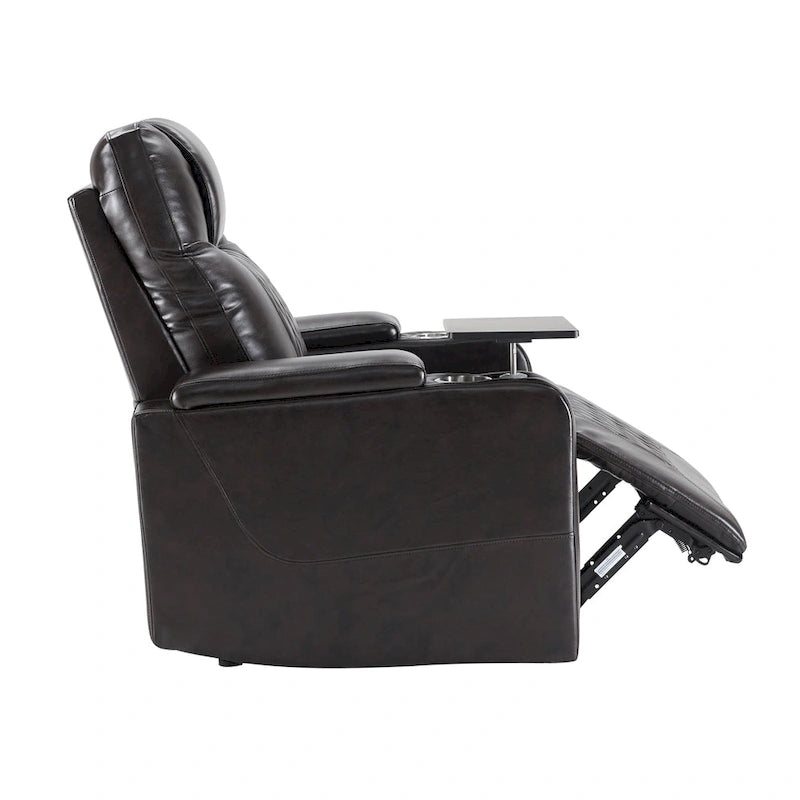 Fauteuil inclinable électrique avec port USB, tablette pivotante et porte-gobelets – Noir/Marron, Rembourré Moderne, Monoplace