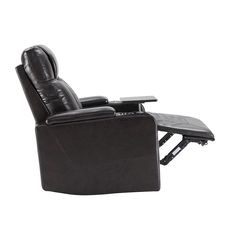 Fauteuil inclinable électrique avec port USB, tablette pivotante et porte-gobelets – Noir/Marron, Rembourré Moderne, Monoplace