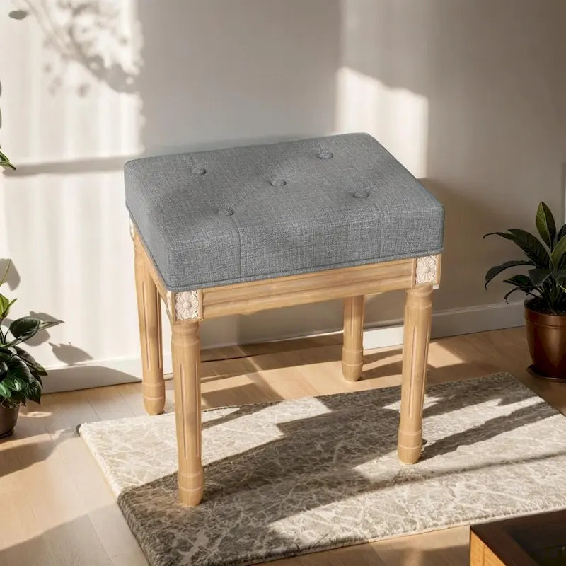 Tabouret d'appoint en tissu capitonné gris/beige avec cadre en bois pour 1 personne