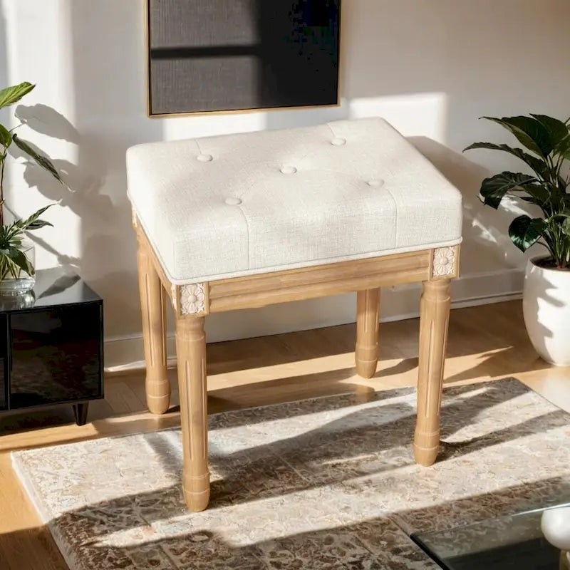 Tabouret d'appoint en tissu capitonné gris/beige avec cadre en bois pour 1 personne