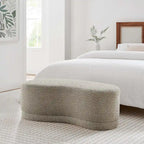 Banc ottoman rond rembourré – Avoine / Ardoise / Crème / Sauge, velours de performance moderne et base en bois d'hévéa, 1–2 utilisateurs