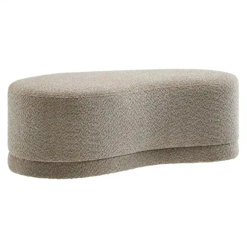 Banc ottoman rond rembourré – Avoine / Ardoise / Crème / Sauge, velours de performance moderne et base en bois d'hévéa, 1–2 utilisateurs