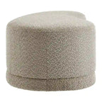 Banc ottoman rond rembourré – Avoine / Ardoise / Crème / Sauge, velours de performance moderne et base en bois d'hévéa, 1–2 utilisateurs