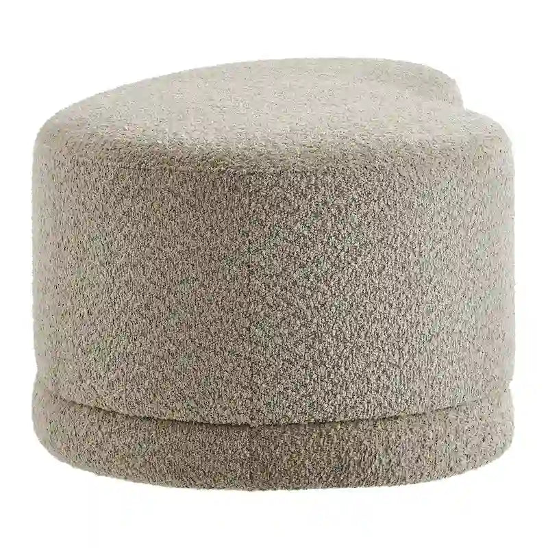 Banc ottoman rond rembourré – Avoine / Ardoise / Crème / Sauge, velours de performance moderne et base en bois d'hévéa, 1–2 utilisateurs