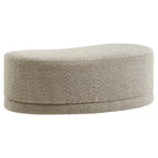 Banc ottoman rond rembourré – Avoine / Ardoise / Crème / Sauge, velours de performance moderne et base en bois d'hévéa, 1–2 utilisateurs
