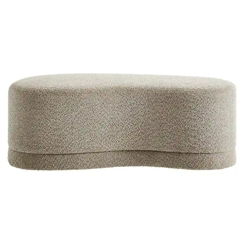 Banc ottoman rond rembourré – Avoine / Ardoise / Crème / Sauge, velours de performance moderne et base en bois d'hévéa, 1–2 utilisateurs