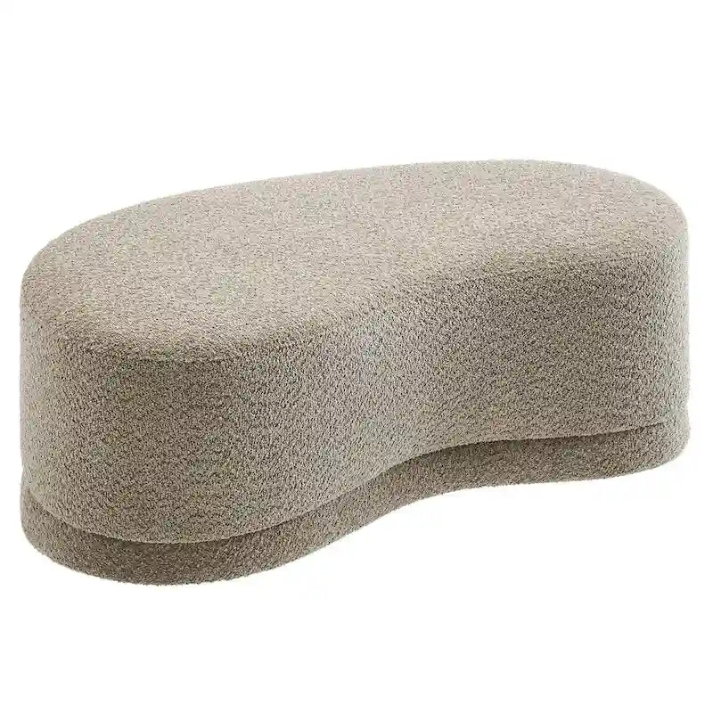 Banc ottoman rond rembourré – Avoine / Ardoise / Crème / Sauge, velours de performance moderne et base en bois d'hévéa, 1–2 utilisateurs