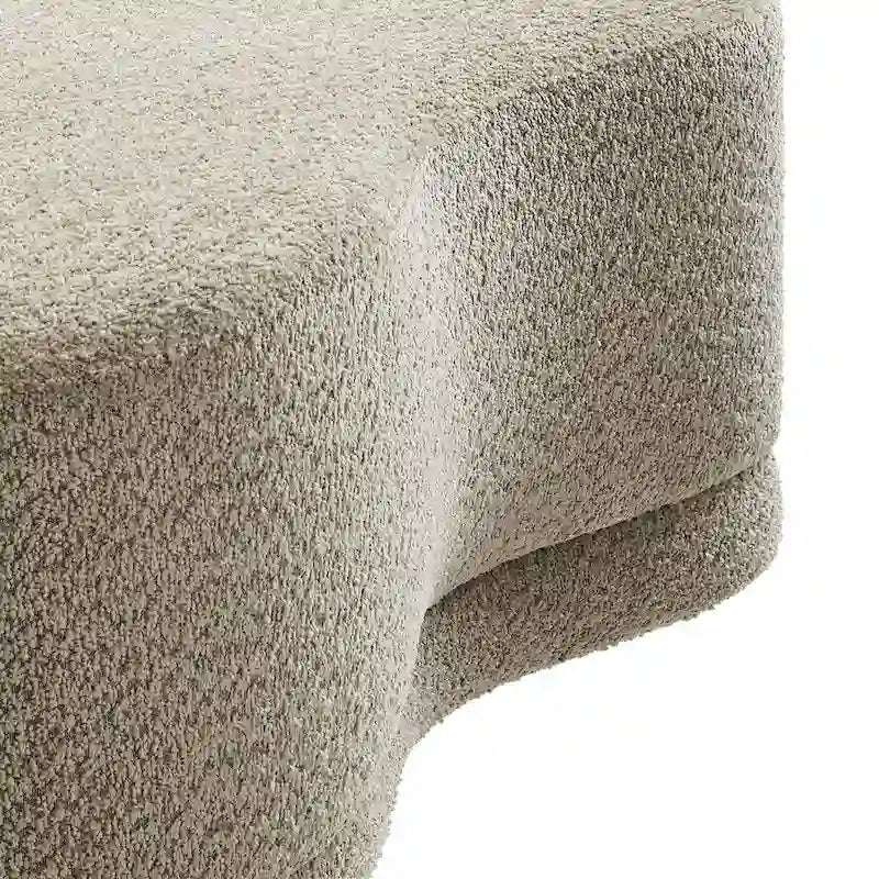 Banc ottoman rond rembourré – Avoine / Ardoise / Crème / Sauge, velours de performance moderne et base en bois d'hévéa, 1–2 utilisateurs