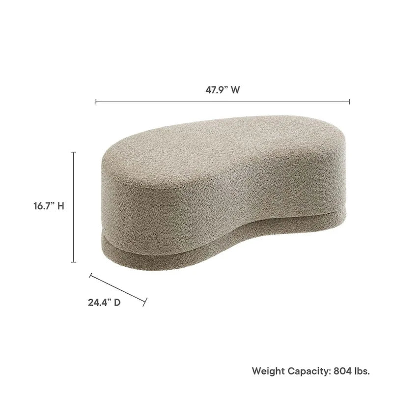 Banc ottoman rond rembourré – Avoine / Ardoise / Crème / Sauge, velours de performance moderne et base en bois d'hévéa, 1–2 utilisateurs