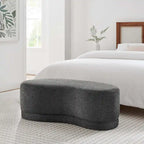 Banc ottoman rond rembourré – Avoine / Ardoise / Crème / Sauge, velours de performance moderne et base en bois d'hévéa, 1–2 utilisateurs