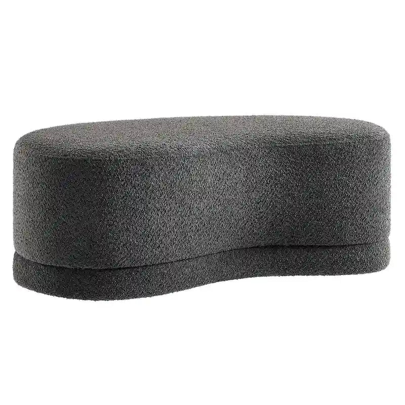 Banc ottoman rond rembourré – Avoine / Ardoise / Crème / Sauge, velours de performance moderne et base en bois d'hévéa, 1–2 utilisateurs