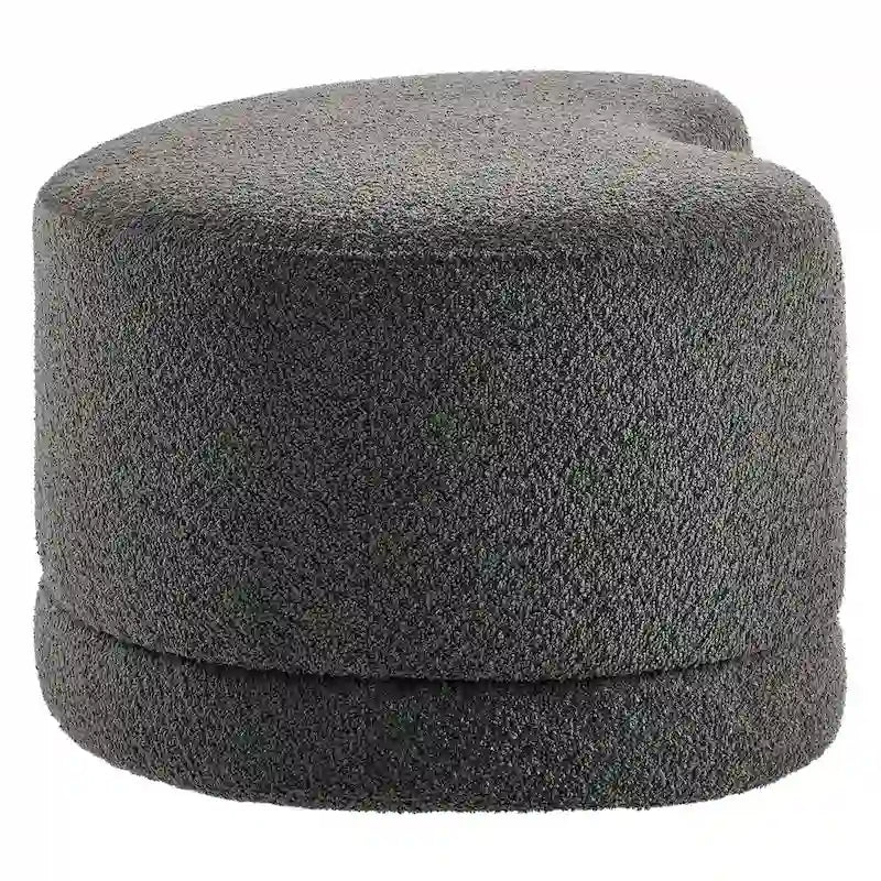 Banc ottoman rond rembourré – Avoine / Ardoise / Crème / Sauge, velours de performance moderne et base en bois d'hévéa, 1–2 utilisateurs