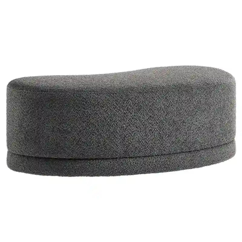 Banc ottoman rond rembourré – Avoine / Ardoise / Crème / Sauge, velours de performance moderne et base en bois d'hévéa, 1–2 utilisateurs