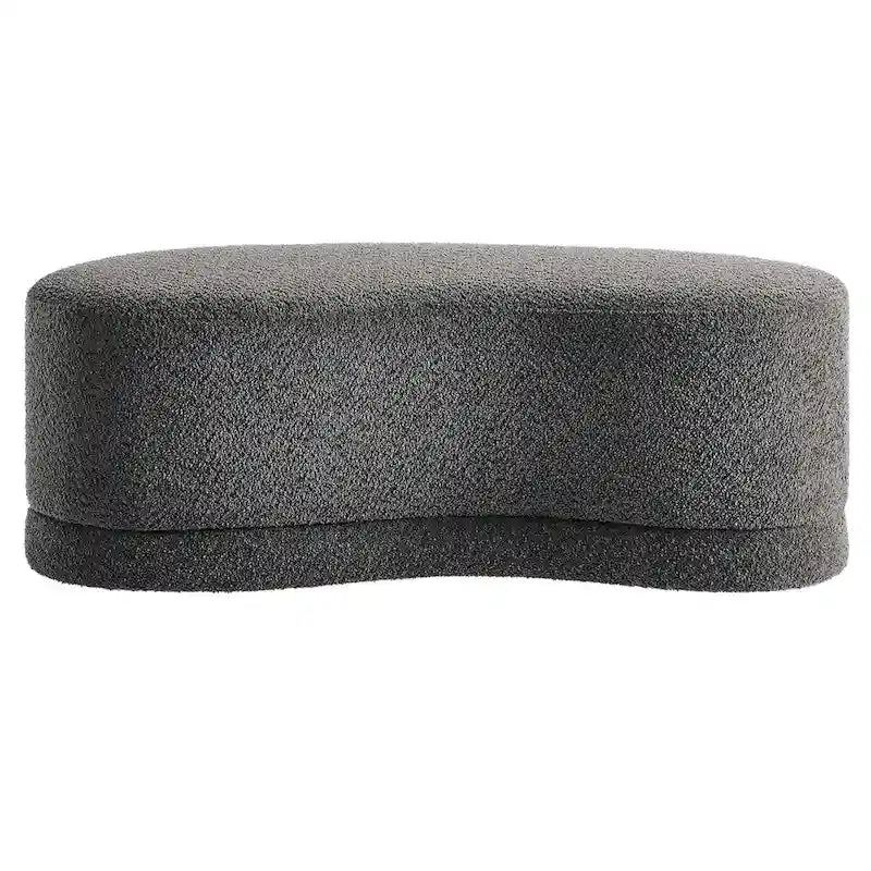 Banc ottoman rond rembourré – Avoine / Ardoise / Crème / Sauge, velours de performance moderne et base en bois d'hévéa, 1–2 utilisateurs