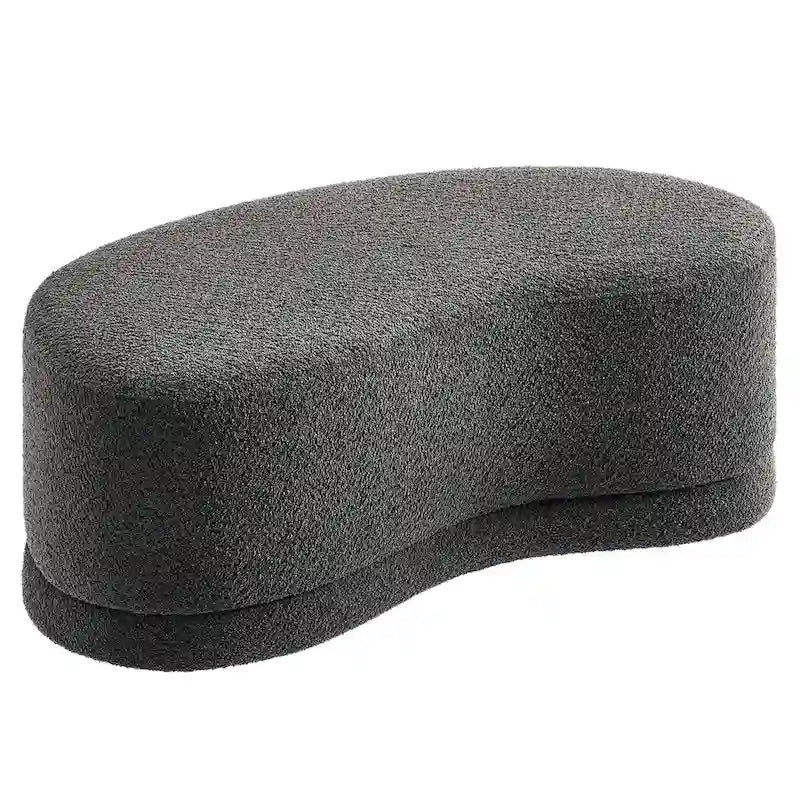 Banc ottoman rond rembourré – Avoine / Ardoise / Crème / Sauge, velours de performance moderne et base en bois d'hévéa, 1–2 utilisateurs
