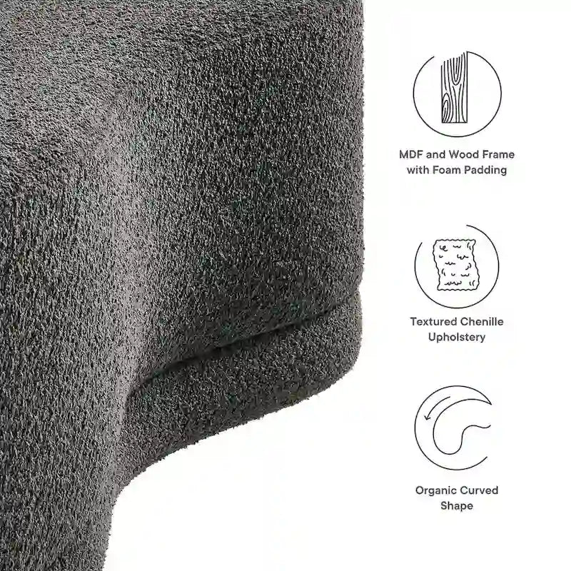 Banc ottoman rond rembourré – Avoine / Ardoise / Crème / Sauge, velours de performance moderne et base en bois d'hévéa, 1–2 utilisateurs