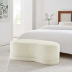 Banc ottoman rond rembourré – Avoine / Ardoise / Crème / Sauge, velours de performance moderne et base en bois d'hévéa, 1–2 utilisateurs
