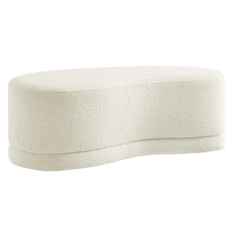 Banc ottoman rond rembourré – Avoine / Ardoise / Crème / Sauge, velours de performance moderne et base en bois d'hévéa, 1–2 utilisateurs
