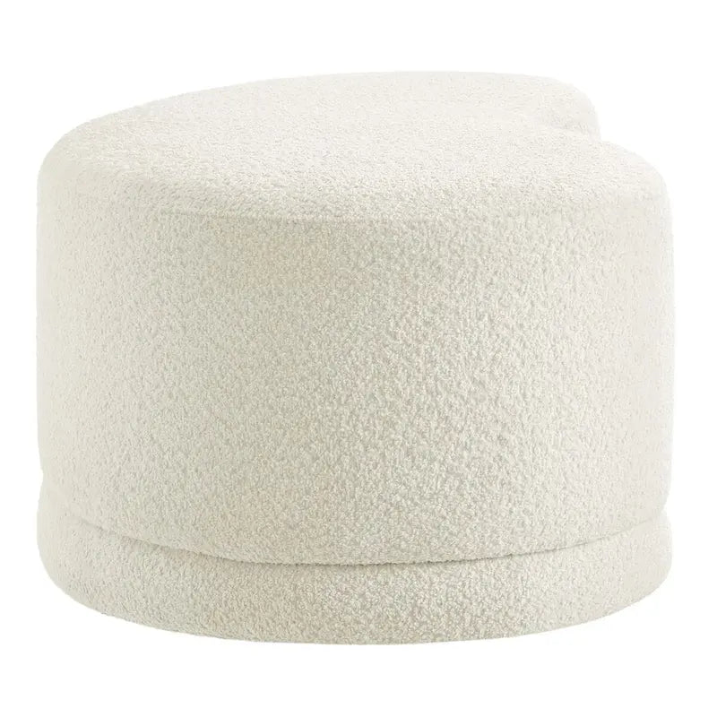 Banc ottoman rond rembourré – Avoine / Ardoise / Crème / Sauge, velours de performance moderne et base en bois d'hévéa, 1–2 utilisateurs