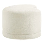 Banc ottoman rond rembourré – Avoine / Ardoise / Crème / Sauge, velours de performance moderne et base en bois d'hévéa, 1–2 utilisateurs