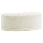 Banc ottoman rond rembourré – Avoine / Ardoise / Crème / Sauge, velours de performance moderne et base en bois d'hévéa, 1–2 utilisateurs