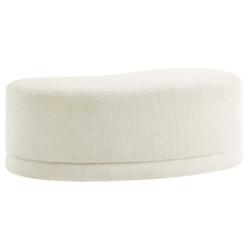 Banc ottoman rond rembourré – Avoine / Ardoise / Crème / Sauge, velours de performance moderne et base en bois d'hévéa, 1–2 utilisateurs