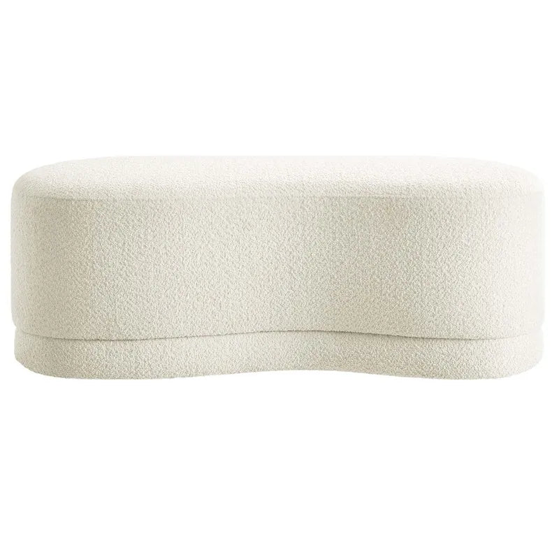 Banc ottoman rond rembourré – Avoine / Ardoise / Crème / Sauge, velours de performance moderne et base en bois d'hévéa, 1–2 utilisateurs