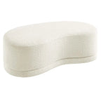 Banc ottoman rond rembourré – Avoine / Ardoise / Crème / Sauge, velours de performance moderne et base en bois d'hévéa, 1–2 utilisateurs