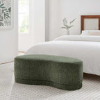 Banc ottoman rond rembourré – Avoine / Ardoise / Crème / Sauge, velours de performance moderne et base en bois d'hévéa, 1–2 utilisateurs