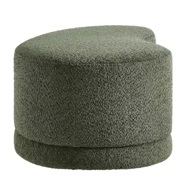 Banc ottoman rond rembourré – Avoine / Ardoise / Crème / Sauge, velours de performance moderne et base en bois d'hévéa, 1–2 utilisateurs