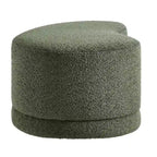 Banc ottoman rond rembourré – Avoine / Ardoise / Crème / Sauge, velours de performance moderne et base en bois d'hévéa, 1–2 utilisateurs