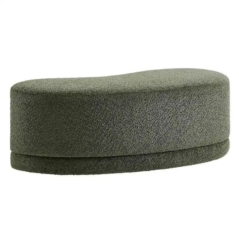 Banc ottoman rond rembourré – Avoine / Ardoise / Crème / Sauge, velours de performance moderne et base en bois d'hévéa, 1–2 utilisateurs