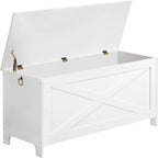 Banc de rangement d'entrée avec couvercle à charnière – Blanc / Greige / Marron rustique, Bois d'ingénierie style industriel rustique, 1 à 2 utilisateurs