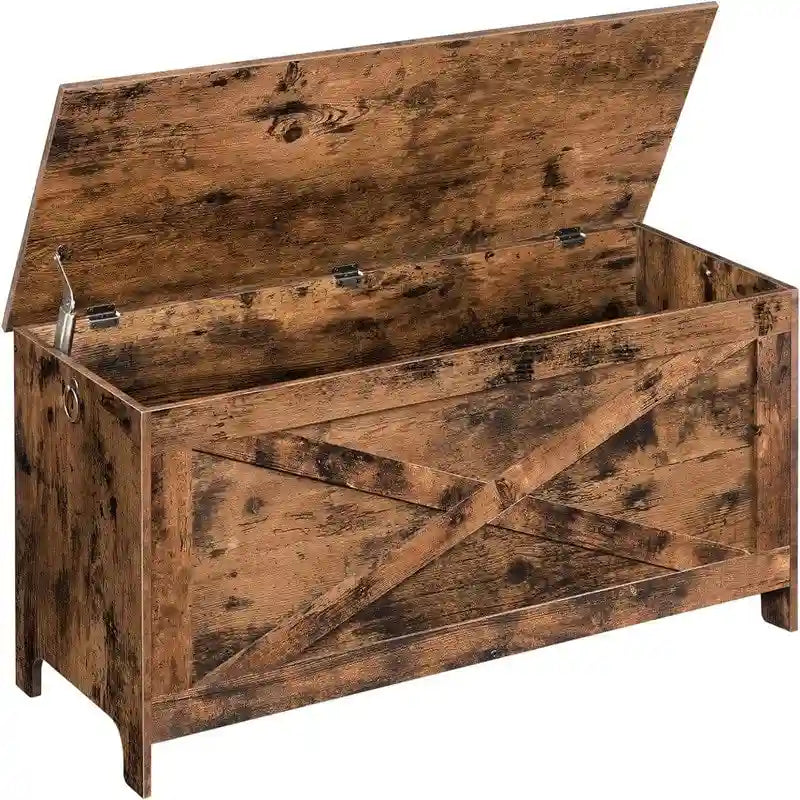 Banc de rangement d'entrée avec couvercle à charnière – Blanc / Greige / Marron rustique, Bois d'ingénierie style industriel rustique, 1 à 2 utilisateurs