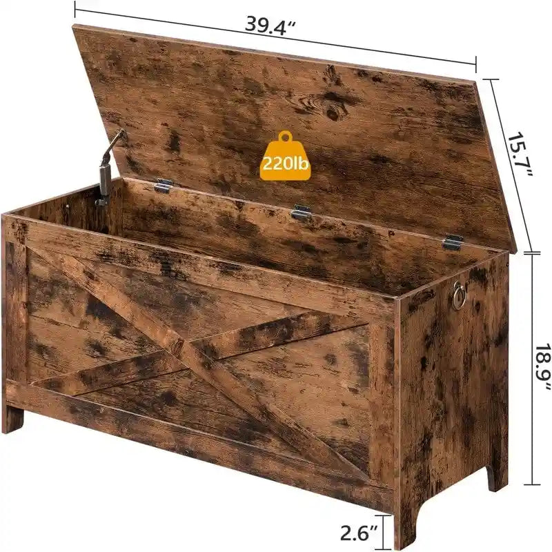 Banc de rangement d'entrée avec couvercle à charnière – Blanc / Greige / Marron rustique, Bois d'ingénierie style industriel rustique, 1 à 2 utilisateurs