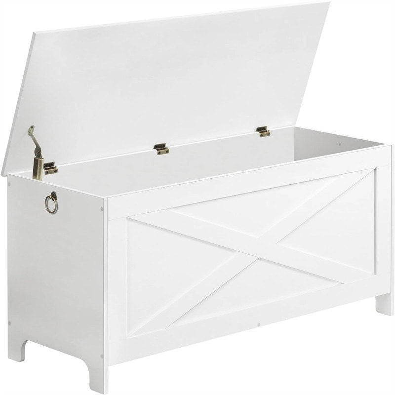 Banc de rangement d'entrée avec couvercle à charnière – Blanc / Greige / Marron rustique, Bois d'ingénierie style industriel rustique, 1 à 2 utilisateurs