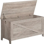 Banc de rangement d'entrée avec couvercle à charnière – Blanc / Greige / Marron rustique, Bois d'ingénierie style industriel rustique, 1 à 2 utilisateurs