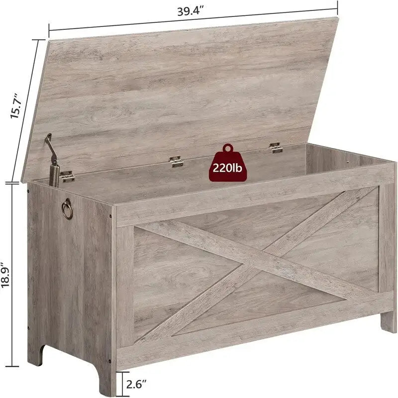 Banc de rangement d'entrée avec couvercle à charnière – Blanc / Greige / Marron rustique, Bois d'ingénierie style industriel rustique, 1 à 2 utilisateurs